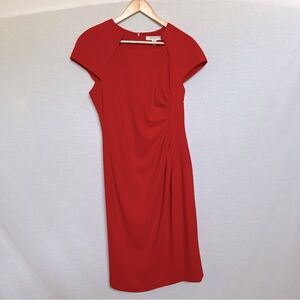 L.K. Bennet Red Cap Sleeve Ruched Tailored Midi Dress.  Size 10
